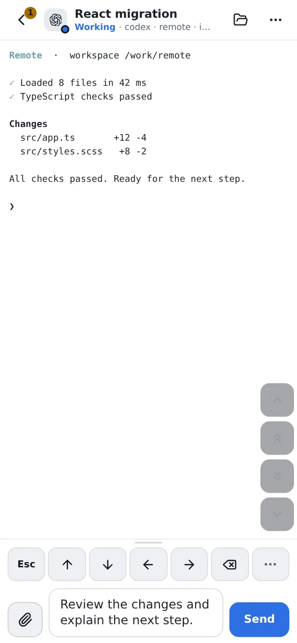 Session screen with a two-line message in the compose box